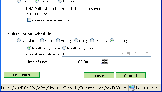 Power Monitoring Expert konfiguracja automatycznej subskrybcji Format raportu Adobe Acrobat PDF Microsoft Excel XLS