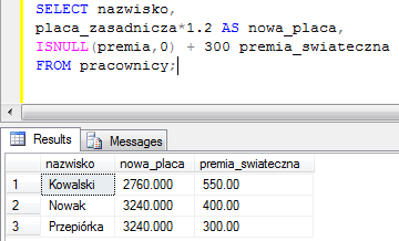 Slajd 13 ISNULL ISNULL(kolumna, wartość_w_przypadku_null) Możliwość zmiany wartości pustej na inną, np.