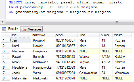 Slajd 10 Złączenia zewnętrzne OUTER JOIN nie pomija wyników OUTER JOIN: LEFT OUTER JOIN nie pomija wyników z lewej tabeli RIGHT OUTER JOIN nie pomija wyników z prawej tabeli OUTER JOIN nie pomija