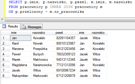 Slajd 12 Złączenie tabeli z nią samą Złączenie tabeli z nią samą jest jedną z technik języka, odpowiadającą użyciu zmiennych w proceduralnych językach programowania.