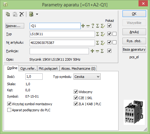 Symbole 3) Na ekranie pojawi się okno dialogowe Parametry aparatu: Wpisz parametry aparatu Przypisane