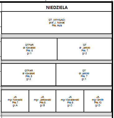 3. Praca z plikami PLIK - Harmonogram zajęd Elementy harmonogramu zajęd i ich edycja skrócona nazwa rocznika numer i termin zjazdu numer kolejnej aktualizacji opiekun roku (osoba opracowująca