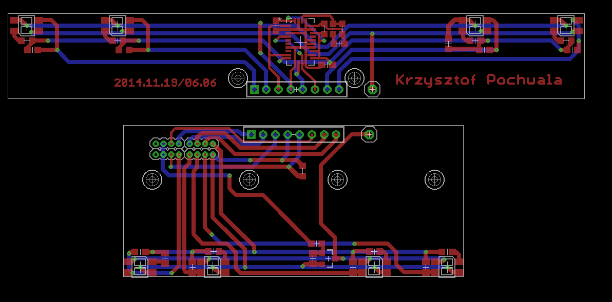 3.1 Czujniki 3 ELEKTRONIKA Rysunek 7: Płytki czujników linii Robot jest wyposażony w sumie w 8 czujników przeciwnika, po 2 na każdy róg robota.