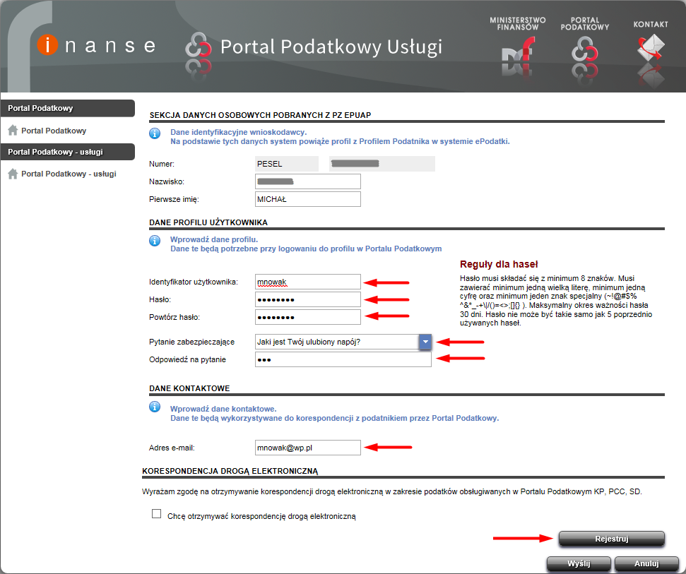 W następnym kroku należy podać login i hasło wybrane podczas rejestracji w portalu epuap, a następnie wybrać przycisk Zaloguj się.