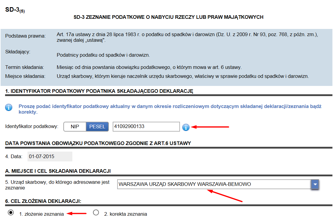 Krok 7 Na ekranie zostanie wyświetlone okno z formularzem dokumentu zbliżonym do oficjalnego wzoru.