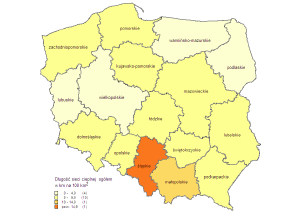 Rys. 7. Sieć cieplna wg województw w 2010 r. Źródło: Infrastruktura komunalna w 2010 r., GUS. Emisja zanieczyszczeń pyłowych z zakładów szczególnie uciążliwych dla czystości w 2010 r.