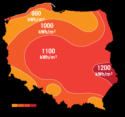 Energia powszechnie dostępna Promieniowanie całkowite w ciągu roku w