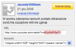 4.4. Dodawanie treści video (youtube) We wszystkich modułach gdzie występuje kontrolka WYSIWYG moderator ma moŝliwość dodania treści video.