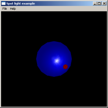 OpenGL reflektor symulacja źródła światła glrgb(0, 0, 255); auxsolidsphere(30.0f); glpushmatrix(); glrotatef(yrot, 0.0f, 1.0f, 0.