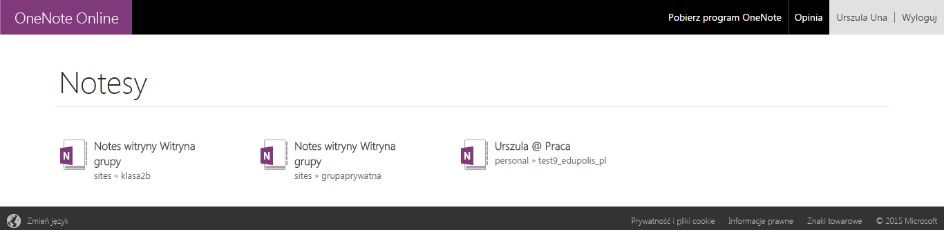 7. Notatki OneNote Online Po przejściu do Podsystemu biurowego automatycznie zostanie wyświetlona strona główna aplikacji Office 365 w obrębie, której należy kliknąć kafelek OneNote Online, aby