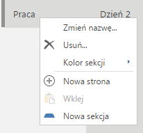 Aby utworzyć pierwszą stronę w obrębie utworzonej sekcji, należy: po utworzeniu sekcji w nagłówku w obszarze roboczym podać nazwę strony nazwa zostanie automatycznie zmieniona w sekcji Strona.