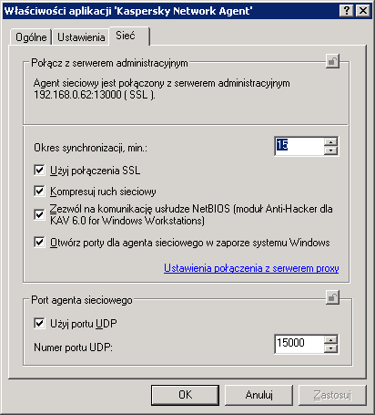 102 Kaspersky Administratin Kit zawiera zakładki Ustawienia (Rysunek 76) i Sieć (Rysunek 77).