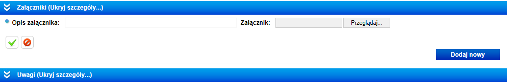 Obok przycisków umieszczone są hinty (i) z definicją znaczenia dla każdego z nich. Po kliknięciu jednego z przycisków odblokowane zostaną wybrane pola, co umożliwia ich edycję.