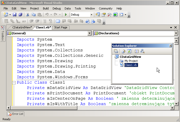 Po zatwierdzeniu zmiany nazwy pliku środowisko programistyczne zmienia także nazwę klasy na CDataGridView.