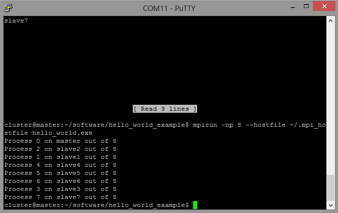 localhost slots=1 slave1 slave2 slave3 slave4 slave5 slave6 slave7 Parametr slots określa ilość rdzeni procesora. W naszym przypadku jest to po prostu 1. 4.