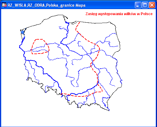 2.2. Zaznaczanie nowych obszarów w nowej warstwie MapInfo Professional 7 Zadanie 5. Zaznacz na mapie Polski granice występowania wilków. a) otwórz Polska_granice.