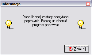 Po wczytaniu licencji pojawią się informacje na temat danych użytkownika licencji. Przed zatwierdzeniem bezwzględnie należy sprawdzić poprawność wyświetlanych danych licencji.