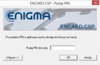 W następnym kroku należy wprowadzić PIN do certyfikatu (okno wprowadzania kodu PIN może się różnić, w zależności od dostarczonego oprogramowania) i zaakceptować klawiszem OK (rys. 123). Rysunek 128.