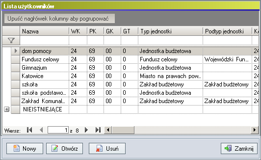 Rysunek 91. Lista jednostek Niektóre jednostki na liście posiadają rozwijalne podlisty.