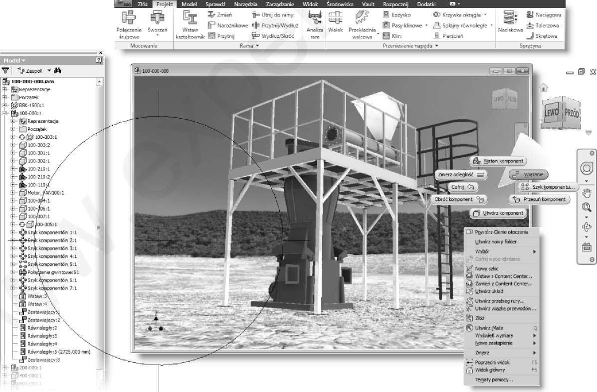 Rozdział 3 Interfejs obsługi programu Autodesk Inventor 2016 Niezbędnym czynnikiem efektywnej pracy w oprogramowaniu Autodesk Inventor 2016 jest zapoznanie się z interfejsem obsługi