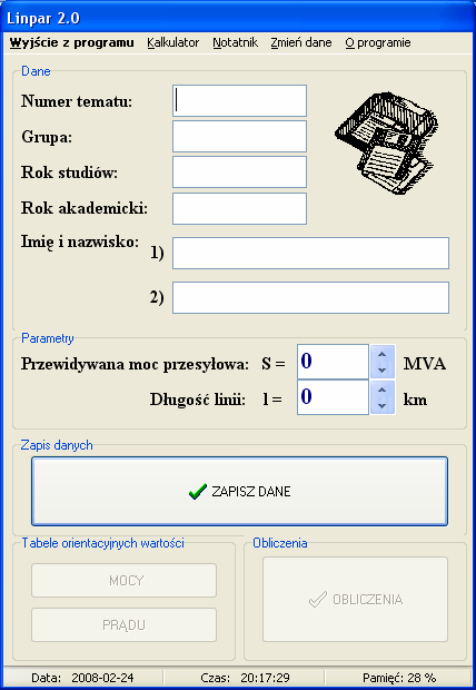 2 Wpowadzanie i edycja danych Menu główne Pogam został napisany w taki sposób, aby moŝna było wpowadzać dane w 3 etapach: Etap I uzupełnianie poszczególnych pól z danymi potzebnymi do zapisu w apocie