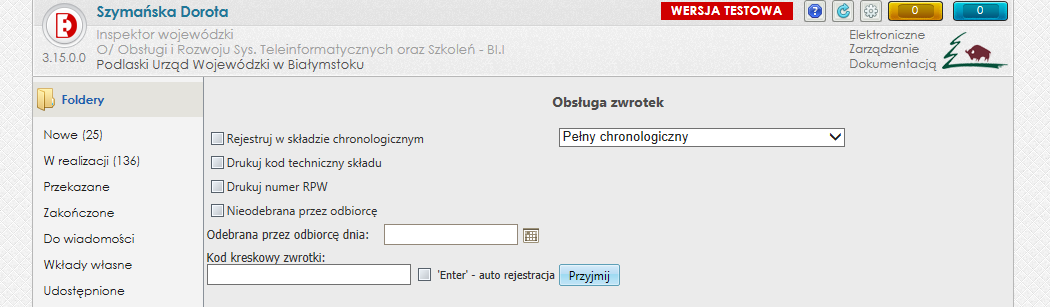 16. Obsługa zwrotek Do modułu Kancelarii dodano