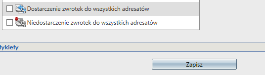 W powiadomieniach globalnych pojawiły się dwie nowe opcje : Opcja Dostarczanie zwrotek do wszystkich adresatów umożliwia uzyskanie powiadomienia o zarejestrowaniu wpływu wszystkich zwrotek z