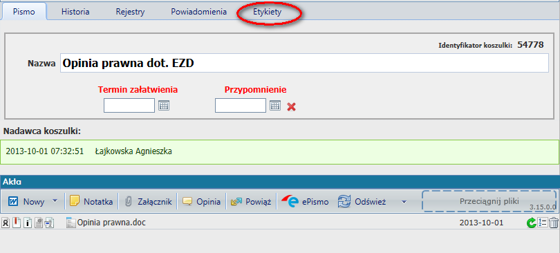 Edytujemy nazwę etykiety i zatwierdzamy przez przycisk zapisz.