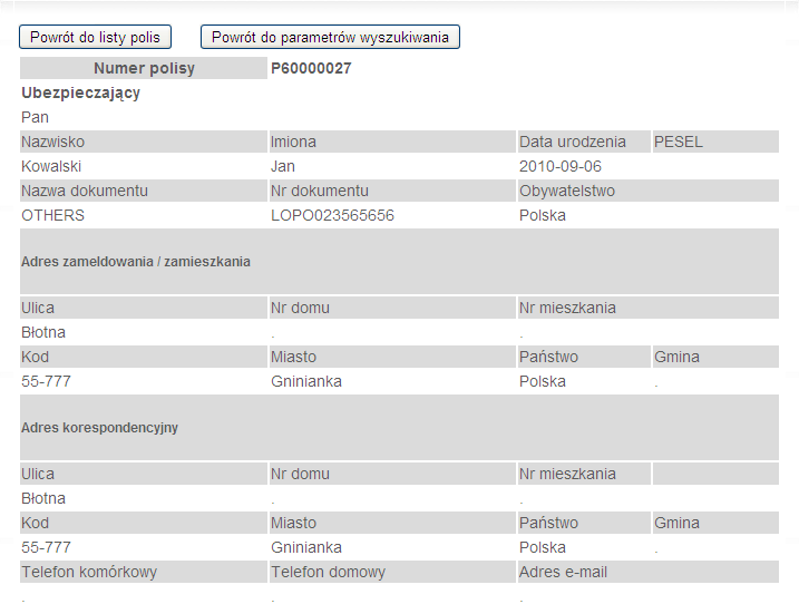 3. Prezentowana jest lista polis: 4.