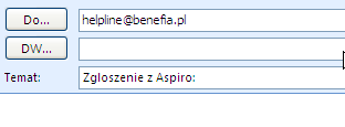 2. Program automatycznie otworzy program poczty elektronicznej w wpisanym adresem email oraz tematem zgłoszenia. 3. W temacie po znaku dwukropek, wpisać tytuł wiadomości czego dotyczy problem, np.