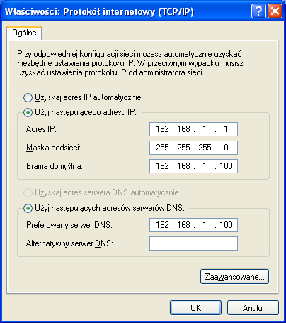 Rys. Okno Właściwości karty sieciowej W przypadku zdecydowanej większośd kart sieciowy można w tym oknie modyfikowad adres fizyczny (sprzętowy czyli MAC) karty oraz tryb jej pracy i prędkośd.