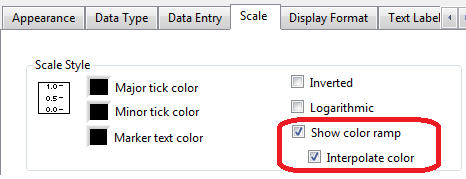 Przejdź do zakładki Scale. Zaznacz pole Show color ramp. d. Kliknij przycisk OK, aby zapisać zmiany w konfiguracji pokrętła. Wygląd pokrętła powinien się zmienić. e.