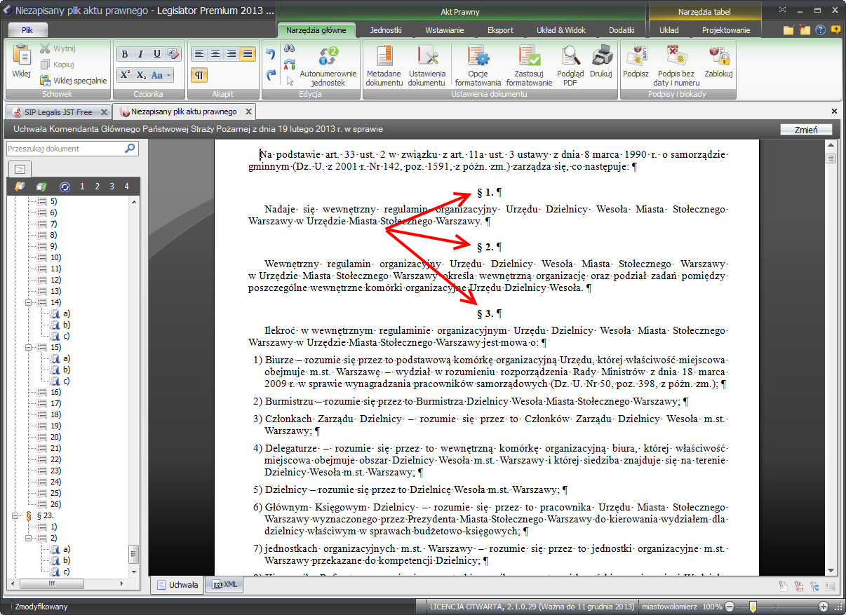 Po wybraniu formatowania paragrafów Nad tekstem ponownie klikamy opcję Zastosuj formatowanie w efekcie paragrafy znajdą się nad tekstem i cały akt zostanie automatycznie przeformatowany, co widzimy