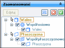 Lekcja 2 Modelowanie i edycja części na poziomie Krok 6: Wyświetl obszar Zaawansowane na pasku reguł Na pasku polecenia Reguły, kliknij symbol Zaawansowane aby wyświetlić obszar W obszarze