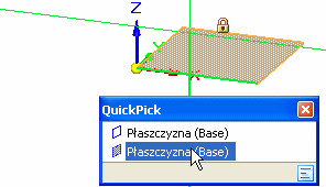 Wprowadzenie do modelowania części: Technologia synchroniczna Krok 3: Określ płaszczyznę szkicu korzystając z narzędzia QuickPick Umieść kursor na głównym układzie współrzędnych, jak pokazano na