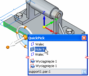 Kliknij prawym przyciskiem myszy, aby wyświetlić listę QuickPick, a następnie przesuń kursor na wpis Hole 9 (Otwór 9).