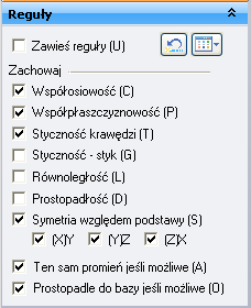 Lekcja 2 Modelowanie i edycja części na poziomie Krok 4: Reguły - informacje ogólne W zależności od bieżącej konfiguracji Twojego komputera, ustawienia reguł mogą się różnić od ustawień