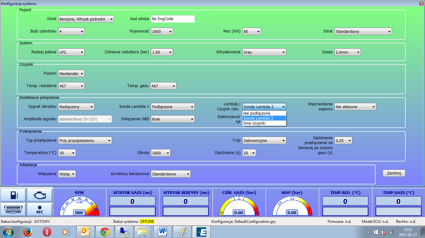 EMULACJA W zakładce Emulacja menu górnego dostępne są poniższe podmenu: Lambda 1 Lambda 2 Czujnik ciśnienia Menu Lambda 1 można wybrać jedynie, gdy w zakładce Ustawienia początkowe w polu Dodatkowe