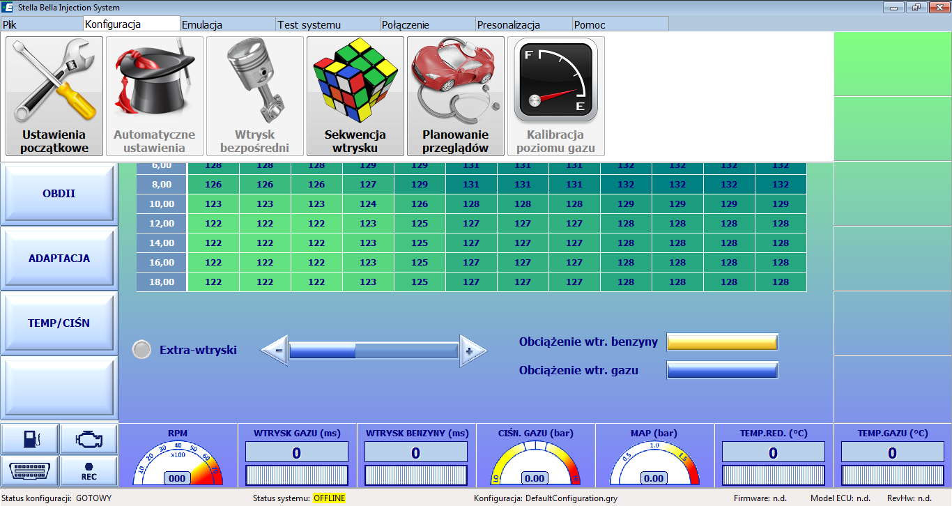 KONFIGURACJA INSTALACJI Po zamontowaniu instalacji gazowej, należy korzystając z oprogramowania wprowadzić odpowiednie ustawienia do ECU: Włącz oprogramowanie (Stella Bella) poprzez kliknięcie