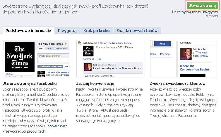 5.2 Tworzenie strony na Facebooku Poniżej został opisany proces tworzenia strony na Facebooku.