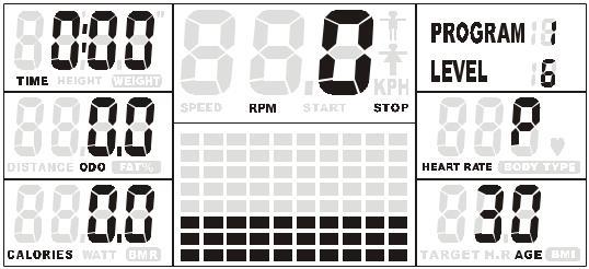 Budowa ciała (BODY TYPE): Wynik wyświetlany jest w 8 (BODY FAT TEST). Program Ręczny (P1) 1. Włącz komputer, naciskając dowolny klawisz lub pedał. a.