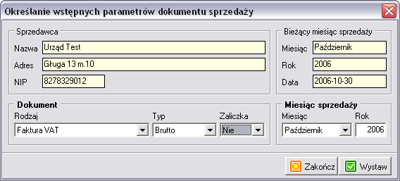 Sprzedaż Wystawianie faktur Menu: Sprzedaż -> Wystawianie faktur Wybranie z menu Sprzedaż -> Wystawienie faktury lub ikony wstępnych parametrów dokumentu sprzedaży.