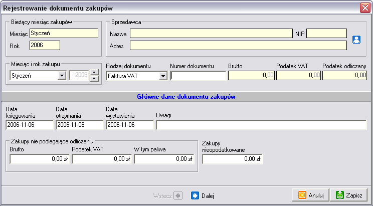 Zakup Rejestrowanie dokumentów zakupu Menu: Zakup -> Rejestrowanie dokumentów Rejestrowanie dokumentów zakupu rozpoczyna się od wybrania kontrahenta.