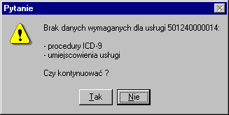 WYDZIAŁ SYSTEMÓW SŁUŻBY ZDROWIA ZAKŁAD INFORMATYZACJI NFZ Rysunek 285 Karta dodawania procedury ICD9 W oknie tym użytkownik określa: procedurę ICD9, datę wykonania procedury, ilość wykonanych