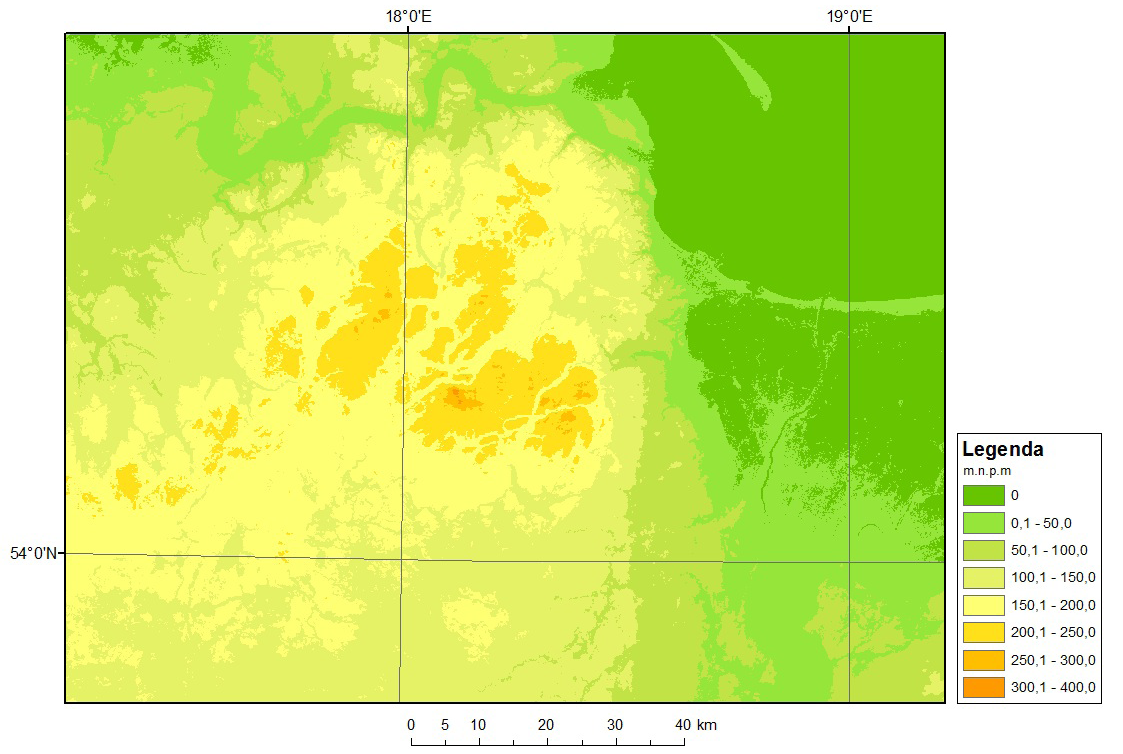 Mapa geomorfologiczna województw pomorskiego i warmińsko-mazurskiego z wykorzystaniem... 57 Ryc. 7. Fragment Numerycznego Modelu Terenu. Fig. 7. Part of Digital Elevation Model. pl.