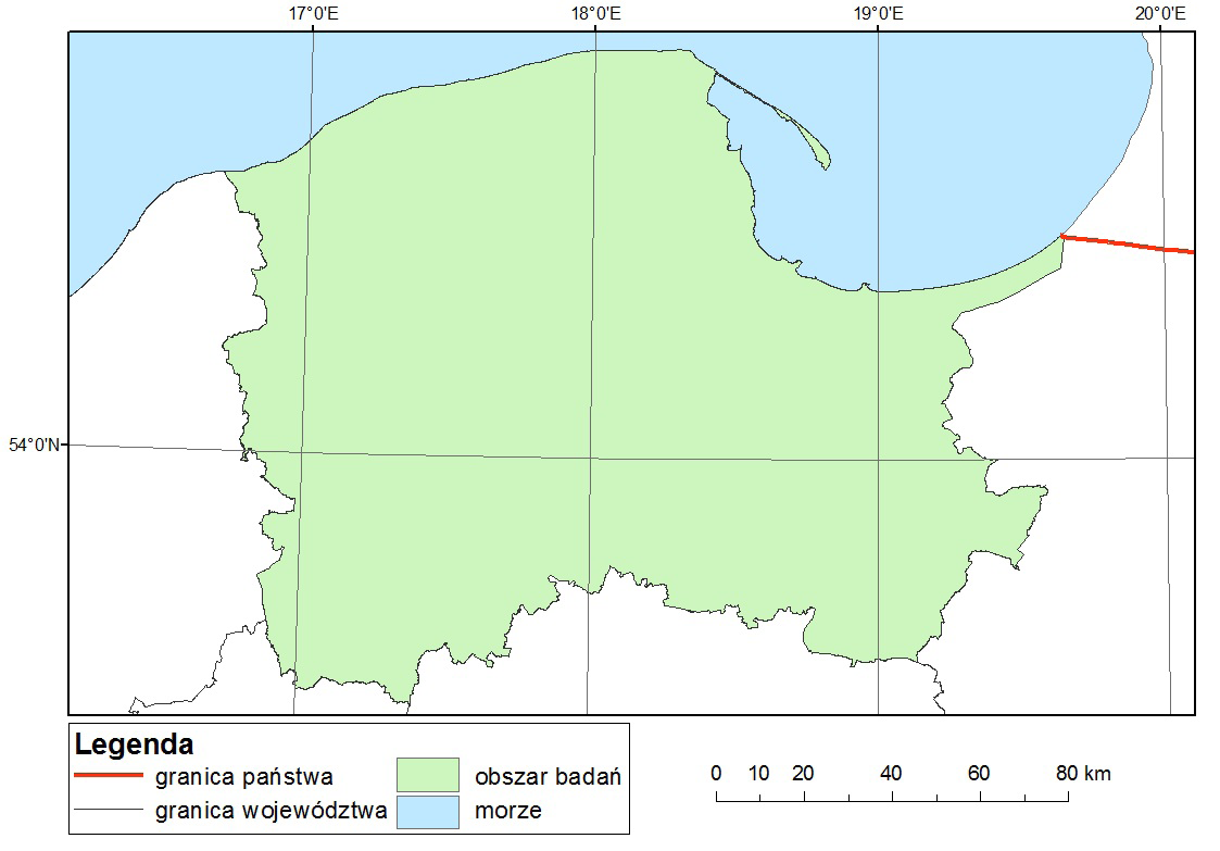 50 Adriana Marcinkowska, Adrian Ochtyra, Jan R. Olędzki, Elżbieta Wołk-Musiał, Bogdan Zagajewski Ryc. 1. Obszar województwa pomorskiego. Fig. 1. Pomorskie voivodeship area.