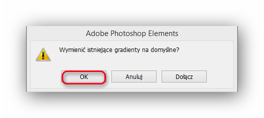 Klikamy na ten który nas interesuje i w okienku podglądu mamy wybrany gradient gotowy do pracy Gdy będziemy chcieli powrócić do ustawień domyślnych wystarczy kliknąć na kwadracik z prawej strony