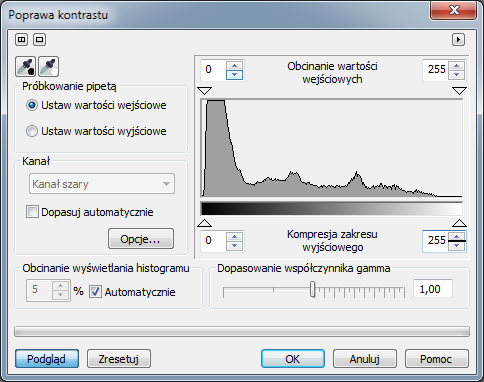 Zwróćmy uwagę, że suma wysokości wszystkich słupków tworzących histogram jest równa dokładnie 512 512 = 262144.