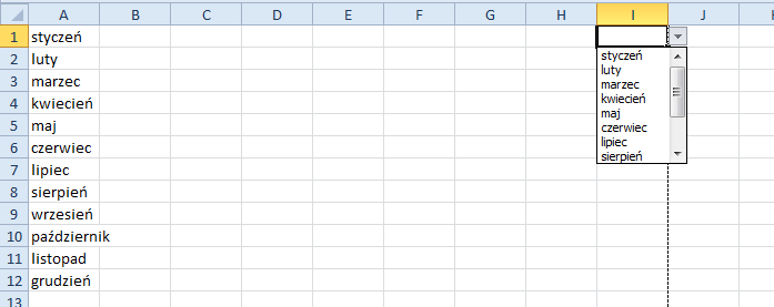 LISTA WARTOŚCI DO WYBORU Jeśli wypełniając arkusz danymi wpisujemy wielokrotnie informacje (np.: dni tygodnia, miesiące) można zastosowad sprawdzanie poprawności przy pomocy opcji Lista.