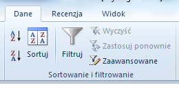 PRACA Z LISTAMI DANYCH SORTOWANIE Czasami przy dużych bazach danych konieczne może okazad się posortowanie danych, czyli uporządkowanie wierszy listy zgodnie z zawartością zaznaczonych kolumn.